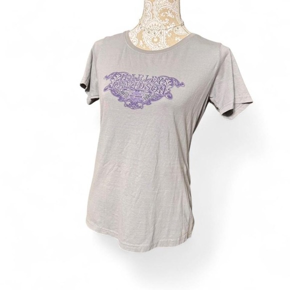 Harley Davidson Women's Gray Grand Turk Rhinestone Graphic T-Shirt Size L - Picture 2 of 7